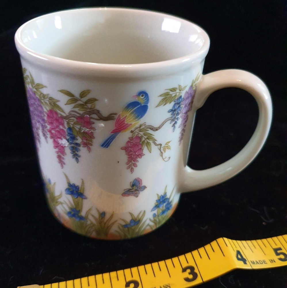 Bird Coffee or Tea Cup BEAUTIFUL PARROT FLOWERS Wisteria San Francisco
